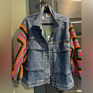 NWT Farm Rio Crochet Denim Jacket